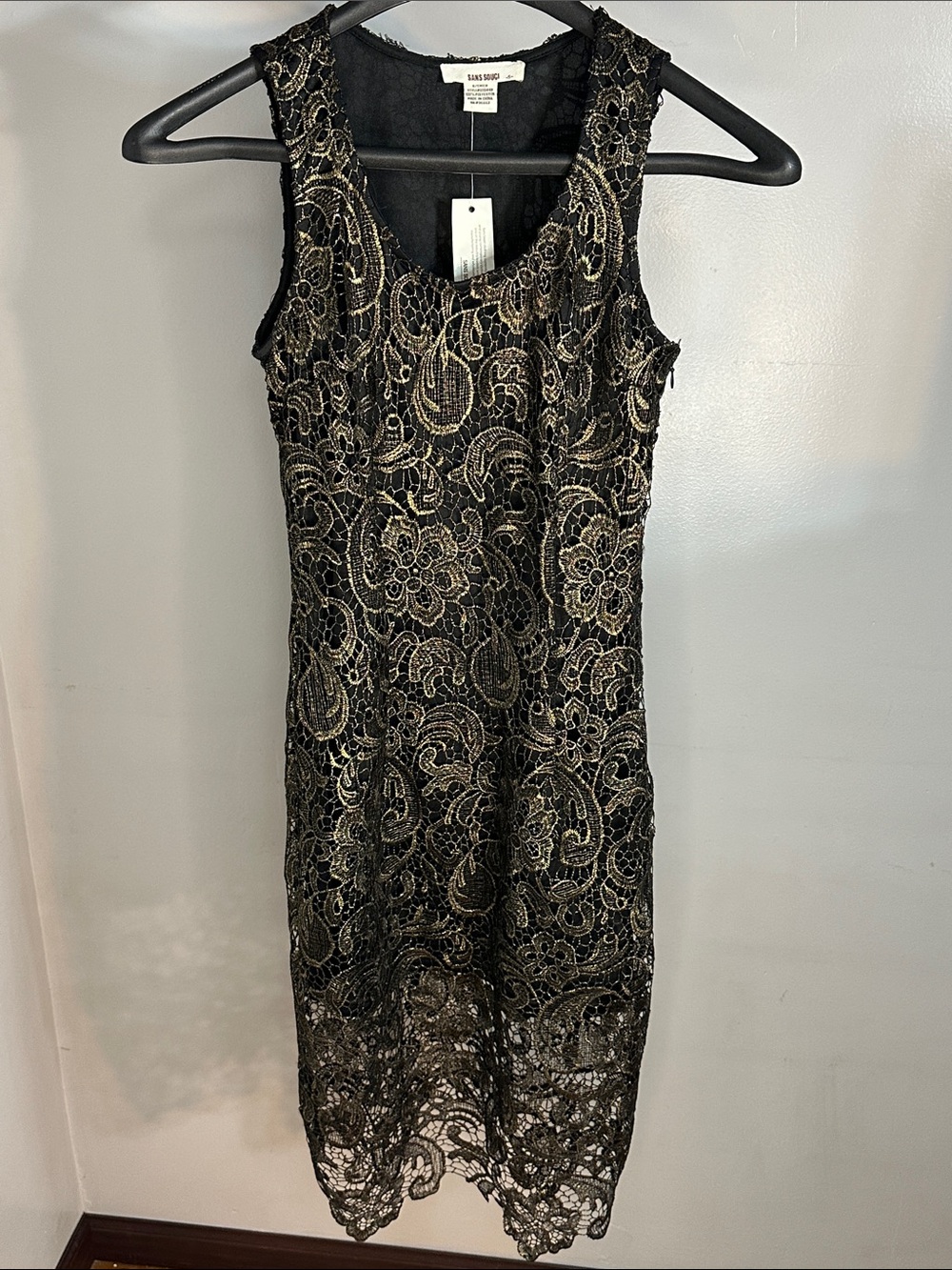 Sans Souci Black Lace Dress with Gold Accents